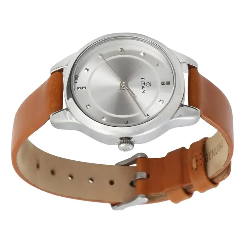 Titan Workwear White Dial Leather Ladies Watch- 2481SL06